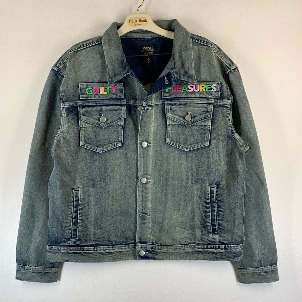 WESC Guilty Pleasures Thrills Unisex Trucker Denim Jacket MENS SIZE LARGE